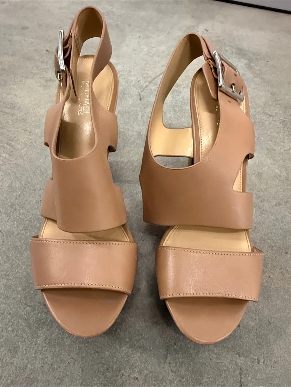 Michael Kors Nude/Tan Leather Open-Toe platform heels